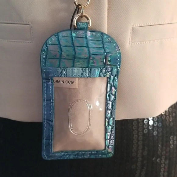 SOLD! NWT!Brahmin Stevie Blue Topaz Croc Embossed Leather ID Card Case Lanyard - Picture 11 of 15